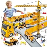 Naxudcoo Baustellenfahrzeuge für 3-7 Jahre alte Jungen Construction Truck Toys Set Kleinkind Auto LKW Spielzeug Kran Bagger Muldenkipper Baufahrzeug Spielzeug für 3 4 5 6 7 Jahre alt Jungen Geschenke