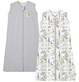 Chilsuessy Kinder Schlafsack 1.5 Tog 2er Packe Baby Schlafsack aus 100% Baumwolle,Baby Ganzjahresschlafsack Schlafanzug für Jungen und Mädchen, 1.5 Tog/Grau + Wald, 130cm/Baby Höhe 120-140cm