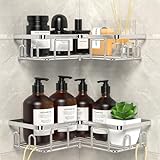 UUlioyer Duschablage Ohne Bohren Ecke, Duschregal aus Edelstahl SUS304, Badezimmer Regal Organizer, Shampoo Duschgel Halterung für Dusche (2 Stück Eckduschregal- Silber)