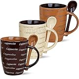 matches21 Cappuccino 3 Stück Cappucchino Tassen Becher Kaffeetassen Kaffeebecher 10 cm hoch / 250 ml Keramik mit Löffel