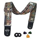 Gitarrengurt Vintager gesponnener Art-justierbarer akustischer elektrischer Gitarren-Baß-Bügel mit Lederenden, Plektren, Strap Bundle, Knopf