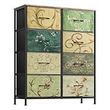 WLIVE Kommode mit Schubladen aus Stoff, Kommodenschrank für Schlafzimmer, Kommode Wohnzimmer, mit Stabiler Stahlrahmen (8 Schubladen, Vintage-Druck)