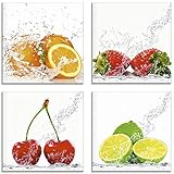 ARTland Wanddeko Glasbilder Wandbild Glas Bild Set 4 teilig je Quadratisch Früchte im Wasser Obst Frucht Orange Erdbeere Kirsche Limette S6MJ