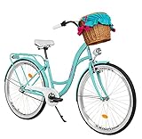 MILORD. 28 Zoll 3-Gang Aqua blau Komfort Fahrrad mit Korb und Rückenträger, Hollandrad, Damenfahrrad, Citybike, Cityrad, Retro, Vintage