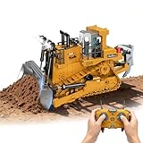 Cheffery RC Bulldozer, 11 Kanal Ferngesteuerter Bulldozer Metall, 2.4 GHz Ferngesteuerte Planierraupe mit Licht und Sound, RC Baufahrzeug Spielzeug für Kinder Jungen Mädchen 4–12
