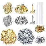 YOLOUP 120 Paare Verschlüsse Butterfly Clips Pin Backs Schmetterling Krawatte Reißzwecken mit Leeren Pins Schmetterlings Clutch mit 3 STK Schmelzklebstoff für DIY Schmuck Handwerk (Silber + Gold)