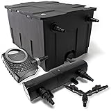 SunSun Komplettset: CBF-550 Teichfilter bis 60000 L Teichfilteranlage als Durchlauffilter, CTF-8000 SuperECO Teichpumpe 8000l/h 70W, CUV-218 Teichklärer UVC Klärer mit 18W, Y-Verteiler