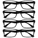 OPULIZE PEP Lesebrille für Damen und Herren - 4er Pack - Große Rechteckige Brille - Komfortable Federscharniere - Kratzfest - Schwarz +1.50