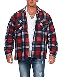 ZARMEXX Herren Thermohemd Karo Holzfällerjacke Arbeitsjacke mit Plüschfell Fleece Innenfutter Flanelljacke Kariert warm gefüttert rot XL(54)