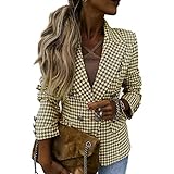 Blazers Damen Business Casual Anzug Mantel Bürodame Anzugjacke Klassisches Hahnentrittmuster Druck Anzug Knopflose Cardigan Bluse mit offenem Stich Revers Langarm Winterjacke Schmale Strickjacke