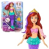 Mattel DISNEY Arielle - Meerjungfrauenpuppe mit Farbwechseleffekt, inklusive Seepferdchen-Freund, Diadem, Halskette und Dingelhopper für Unterwasserabenteuer, HPD43