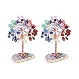 Jovivi 2 Stück Mini Kristallbäume mit Achat Base Geldbaum Trommelsteine Wire Wrap Lebensbaum Glücksbaum Feng Shui Dekoration