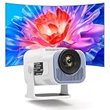OKYUK Mini Beamer 4k,1080P Tragbar Outdoor Beamer, Projector 4k mit Projektionsleinwand, 180° drehbar Projektor mit Vielen Schnittstellen für Handy/Laptop (Weiß)