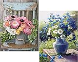 umorismo 2 Pack 5D Diamant Painting Bilder Diamand Painting Bilder Blumen Diamant Malerei Roses and Daisies DIY Diamond Painting Vollbohrer Erwachsene Kinder(30x40cm)