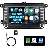 Lehwey Bluetooth Autoradio mit Bildschirm für Golf 5 6 VW Polo T5 Passat Touran Seat mit Navi WLAN FM/AM, Apple Carplay, Android Auto, Lenkrad Strg, 2Din Android 14 Dab Auto Radio Touch Display 7 Zoll