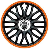 Satz J-Tec Radzierblenden Orden R 15-Zoll Schwarz/Orange + Chrom Ringe