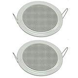 2X Einbaulautsprecher Decke Weiß Ø135mm – 60 Watt, Metallgitter & Halteklammern – Einfache Montage für Schlafzimmer, Badezimmer, Heimkino & Innenräume – Deckenlautsprecher Wand