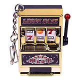 WUSJCOF Mini Slot Machine Keychain,Mini Casino Lucky Charm Jackpot Keychain,Creative Car Decoration Keychain,Kids Funny Gag Toys for Young Men (gold)
