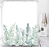 M&W DAS DESIGN Duschvorhang grüne Blätter Blumen Pflanzen Badezimmer Textil Vorhang mit Antischimmel Effekt waschbar Shower Curtain badewanne inkl. 12 C-Ringe Gewicht unten 180x200(BxH) cm