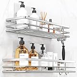 pickpiff Duschablage Ohne Bohren SUS304 Edelstahl 2 Stück Duschregal mit 2 Haken Badregal Bathroom Organizer Shampoo Halterung Für Dusche Selbstklebend