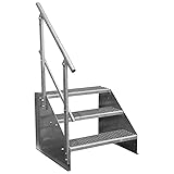 3 Stufen Standtreppe Stahltreppe freistehend Breite 80cm Höhe 63cm verzinkt einseitiges Geländer