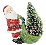 Flair Flower Nikolaus mit Tannenbaum im Sack Santa Claus Figur Dekoration Tischdeko Dekofigur Geschenk Weihnachtsdeko Weihnachtsschmuck Kunstfigur Figuren Deko Statue Skulptur, Rot,15x14x7cm