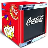 °CUBES Coca Cola PopArt Kühlschrank 48L | Getränkekühlschrank klein mit Glastür, perfekt für Partys & Gewerbe | Energieeffizient, 51 cm hoch, 98 kWh/Jahr - Flaschenkühlschrank klein