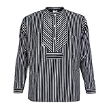 modAS Unisex Finkenwerder Fischerhemd Basic Line - Hemd Seemann Skipper Fischer-Hemd gestreift aus Baumwolle mit Breiten Streifen in Blau Größe M