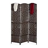 Relaxdays Paravent Raumteiler, HxB: 170x120 cm, Faltbarer Raumtrenner, 3-teiliger Sichtschutz, Holz & Papierseil, braun