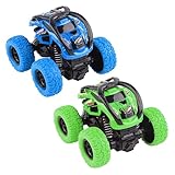 Tikplus 2 Stück Auto Spielzeug ab 2 Jahre, Rückziehauto Spielzeugautos ab 3 Jahre, 360-Grad-Drehungen Monstertrucks, Auto Geschenk für 2-10 Jährigen Jungen Mädchen(Grün,Blau)