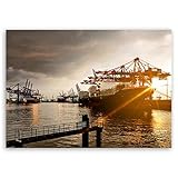 ge Bildet Bild auf Leinwand | Hamburger Hafen in 70x50 cm als Wandbild | Wand-deko Dekoration Wohnung modern Bilder | 1247