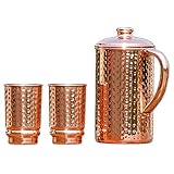 Ayurveda-Krug und Becher aus reinem Kupfer, gehämmertes Design, Krug mit 2 Bechern