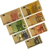 CHXAOM spielgeld Fake Geld Euro-Banknoten, Lernspielzeug – Dummy-Scheine aus langlebigem PVC mit goldenem Design, Händlerspiele für Kinder, monetäres Lernen (4 x 5/10/20/50/100/200/500)