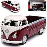 Cararama Volkwagen T1 Pritsche Pick-Up Rot Weiss Transporter Samba Bully Bus 1950-1967 1/43 Modell Auto