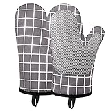 Micacorn Ofenhandschuhe, Hitzebeständige Topfhandschuhe Silikon und Baumwolle, Silikon Anti-Rutsch Design, Geeignet für Kochen, Backen, Grillen(Grey)