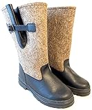 Original Russische Filzstiefel Walenki Valenki Oberteile aus Leder * Angler * (43, Grau)