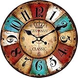 VIKMARI 30 cm Wanduhren Holz Vintage Wanduhr Küche Wanduhr leise Wanddekoration Bunte Paris Französisch für Wohnzimmer Schlafzimmer Esszimmer