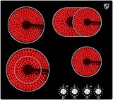 K&H Glaskeramikkochfeld CK-7206K [4 ZONEN] - Herdplatte 4 Kochfelder mit Knebel-Steuerung - Kochfeld 4 Platten Autark - Kochplatten 4er - Starkstrom-Anschluss - 59CM - 7200 Watt - 11 Leistungsstufen