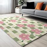60er Jahre Grün Kariert Floral Teppich Schlafzimmer 80 x 150cm, Weich küchenläufer Teppiche rutschfest Waschbarer Teppiche Gegend,Für Wohnzimmer Küche Esszimmer Eingangsbereich Innen