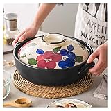 YANJ Keramik-Auflaufform mit Deckel, Tontopf-Kochgeschirr Japanischer Keramik-Hot-Pot-Auflauf, runde Auflaufform, gesunder langsamer Eintopf, hitzebeständiger nahrhafter Suppentopf (Grö