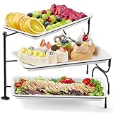 Lifewit 3-stufiges Serviertablett für Partyzubehör, 30x17cm Servierplatte zum Anrichten von Speisen, weiße wiederverwendbare, Tabletts Obstschale für Gemüse, Obst, Kekse, Desserts, Schwarz