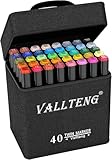 Vallteng Marker Stifte Set,40 Farben Meißel & Feine Twin Tip Alkohol Stifte Set,Filzstifte Set Permanenter Marker für Anfänger,Hervorheben,Skizzieren,Zeichnen, Ausmalen,Manga,mit Tasche und Sockel
