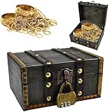 LPAMABA Vintage Holz Schatztruhe Schatzkiste Holz mit Schloss Holztruhe Piratenkiste Piratenschatztruhe Schatztruhe Kinder Lagerung Schmuckkästchen fürAufbewahren und Dekorieren, 15 x 12 x 7.7 cm