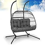 Blumfeldt Hängesessel, Hängeschaukel für 2 Personen mit Polyester Sitzkissen Hängesessel mit Gestell, Sicherer & Bequemer Hängestuhl, Hängesitz Rattan-Schaukel, Hängesessel Indoor & Outdoor Wetterfest