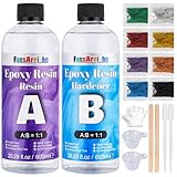 FansArriche Epoxidharz, transparent, 1200 ml resin 1: 1-Verhältnis; Kunstharz-Beschichtung, kristallklar, für Holz, künstlerische Kreationen, Restauration