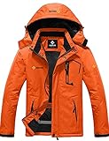GEMYSE Herren wasserdichte Berg-Skijacke Winddichte Fleece Outdoor-Winterjacke mit Kapuze (Orange,L)