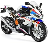 Risopen 1:12 Motorrad Spielzeug Kompatible für BMW S1000RR Motorrad Modell Metall Die-Cast mit Kunststoffmotormodell Keine Baugruppe benötigt Mini-Fertig-Moto-Geschenk für Erwachsene (weiß)