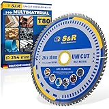 S&R Kreissägeblatt 254 x 30 mm FWF-Design, 80 Wolframkarbid HW Zähne, Universal Multicut Sägeblatt für Holz, 4 mm Baustahl, NE-Metalle, Kunststoff, Aluminium, Mehrzweck-Sägeblatt, Reduzierringe