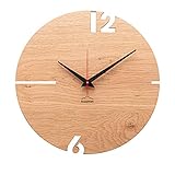 huamet Wanduhr Holz Eiche astig PUHR, rund - Design Holzwanduhr, geräuschlos ohne Tickgeräusch - Qualitätsprodukt Made in Südtirol - CH50-A-00