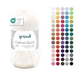 Gründl Wolle Cotton Quick uni - dünne Wolle zum Häkeln - Strickgarn - Häkelgarn - Glänzend und hautfreundlich - 100% Baumwolle - 1 Knäuel 50 g / 125 m - Nadelstärke 3-4 - Wollweiß